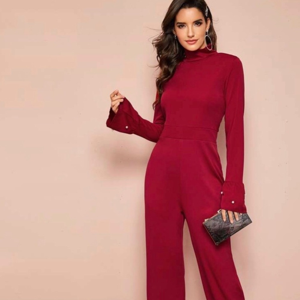 Red Flounce Sleeve Jumpsuit